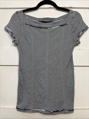 We The Free Navy & White Striped Scoop Neck Tee
